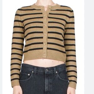 DENIMIST STRIPE SHRUNKEN CARDIGAN - HEATHER BROWN